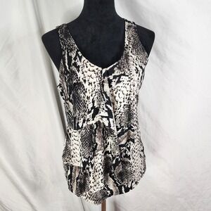 WORTHINGTON Size Medium Reptile‎ Snakeskin Print V-neck Ruffle Drape Front Cami